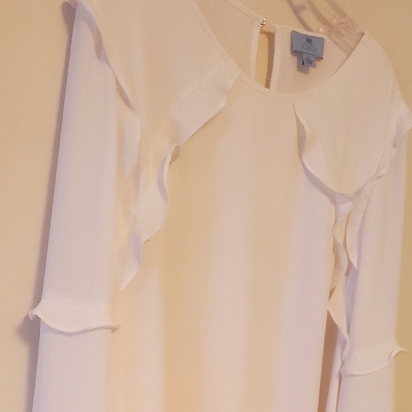Cece by Cynthia Steffe large cream ruffle long sleeve blouse Sz XL - Picture 1 of 3